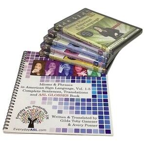 Deaf ASL American Sign Language Idioms Phrases 5 DVDs Glosses Book Gilda Ganezer